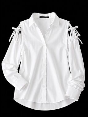 MALLONI White Lace-Up Shoulder Blouse | Deconstructed Seam Detail. Size 44 ITALY